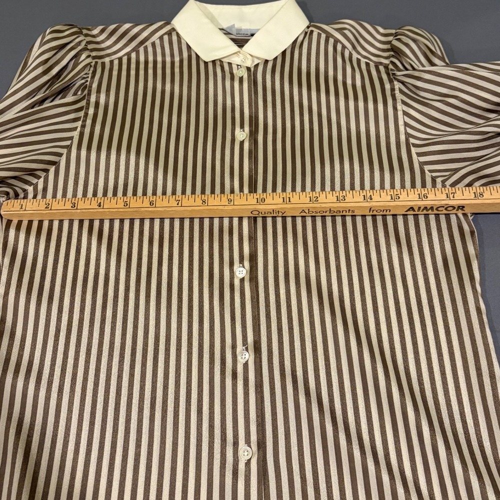 Vintage Liz Claiborne Striped Blouse Brown Cream Puff Shoulder Button Down Sz 6 - Picture 5 of 6